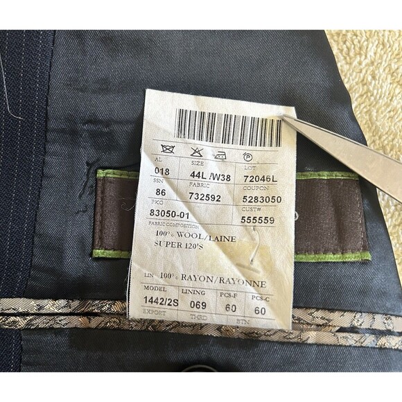 Joseph Abboud Super 120's Black 2 PC Suit 44L/W38 100% Wool USA Made Pant 38x30 - Picture 6 of 13